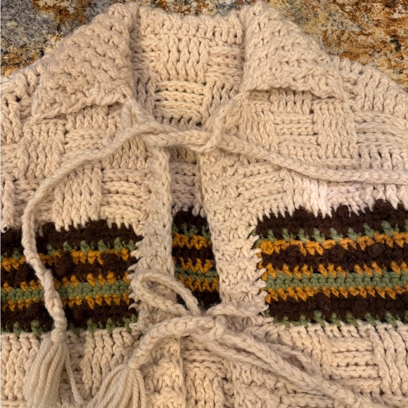 Vintage Hand Made Thick Knit Sweater with Ties - Picture 4 of 12